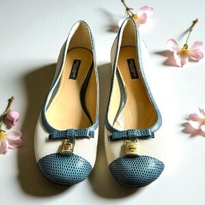 DOLCE & GABANNA Canvas and Embossed Leather Lizard Ballet Flats • Size 37.5 EU